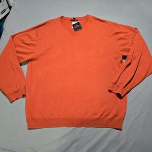 Linea Uomo V-Neck Sweater Mens 4XLT‎ Orange Wool Blend Long Sleeve Pullover Knit